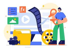 Professional Editing Software Illustration in Flat Cartoon Style Background vector
