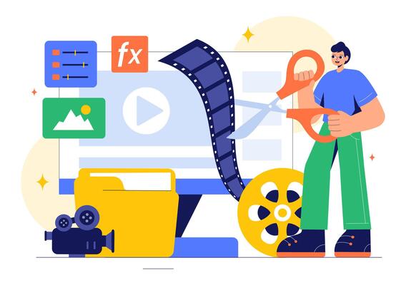 Professional Editing Software Illustration in Flat Cartoon Style Background