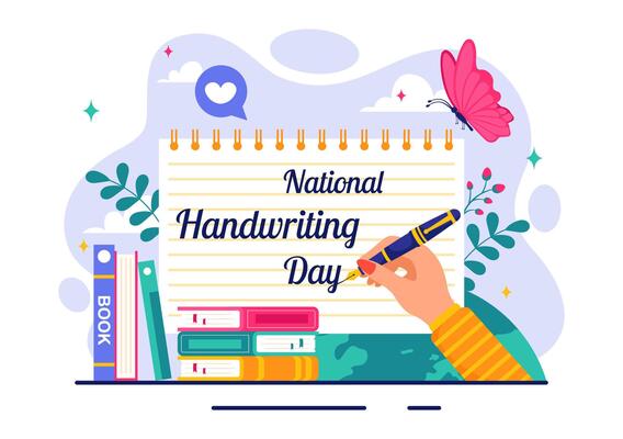 Handwriting Day Illustration Featuring Ink Pen, Paper, and Writing Elements on January 23rd in a Flat Style Background