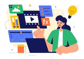Creative Editing Workspace Design for Animated Movies in Flat Style vector