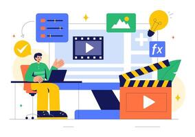 Editing Software Illustration for Creating Animation Projects in a Flat Style Background vector