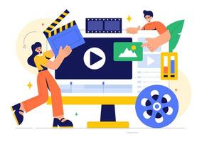 Flat Style Illustration of a Editing Program for Animation Projects vector