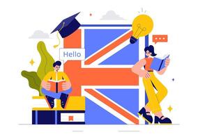 Students Learning English and Other Foreign Languages with Global Communication Themes in a Background vector