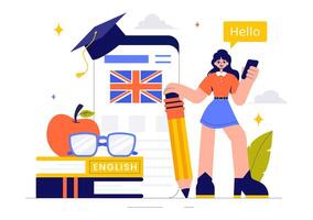 Flat Style Illustration of Students in a Language Learning Classroom, Studying Grammar and Vocabulary vector
