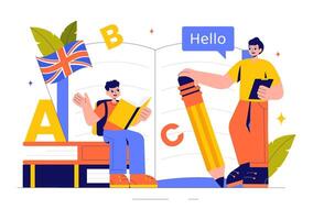 Educational Illustration of Students Learning Languages and Improving Global Communication Skills vector