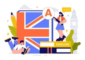Illustration of Language Classes with Students Studying Grammar, Vocabulary, and Communication Skills vector