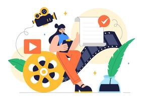 Creative Screenwriter Illustration Highlighting Film Script Development in a Flat Style Background vector