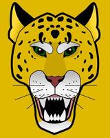 A jaguar head with green eyes and a yellow background vector