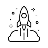 Rocket outline ship icon with fire isolated on background illustration with flying rocket vector