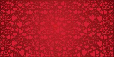 Background of small hearts with ornament of curls, in red colors for valentine day, wedding, flyer etc vector