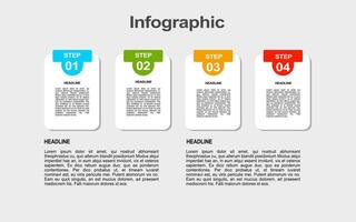 Four step process infographic presents headline text and numbered sections. vector