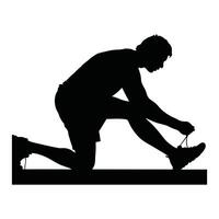 Runner Silhouette Front. A detailed silhouette of a runner tying shoelaces on one knee vector