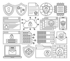 Internet Cyber Security and Privacy Outline Icons Illustration Collection vector