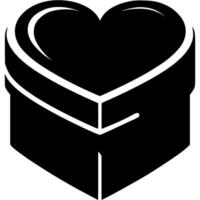 Closed gift box in shape of heart in monochrome. Simple minimalistic in black ink drawing on white background vector