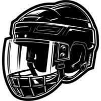 Protective hockey helmet with white visor and mesh grille for chin protection in monochrome. Simple minimalistic in black ink drawing on white background vector