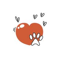 a dog paw and heart with hearts flying around it vector