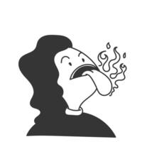 a black and white illustration of a woman with a fire in her tongue vector