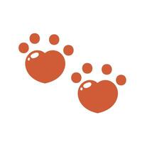 two orange paw prints in the shape of a heart vector