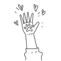hand with paw print and hearts in the air vector