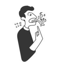 a man with a fire in his mouth and a finger pointing vector