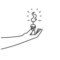 hand holding a candle with a flame coming out of it vector