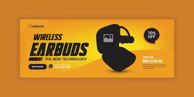 Modern and stylish Earbuds Cyber Monday social media cover banner design template vector