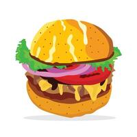 A drawing of a hamburger illustration with a green salad on it vector