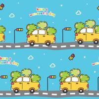 Seamless pattern of cute crocodile stay on pickup truck car with have a wonderful day text.Cloud and rainbow star sky background.Vehicle.Reptile animal character cartoon.Kawaii vector