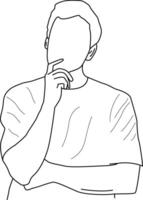Continuous line drawings of a young man thinking. vector