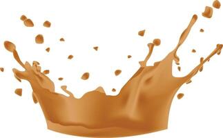 Splash of brown liquid chocolate with drops . vector