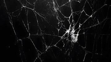 A black and white photo of a spider web with a spider in the center