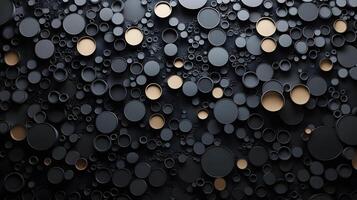A black and gold background with many small circles photo