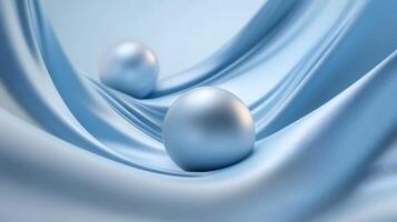 Two silver spheres on a blue fabric photo