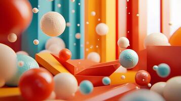 A colorful room with many balls of different sizes and colors photo