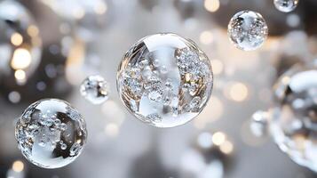 A series of shiny, clear spheres that appear to be floating in the air photo