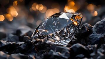 A diamond is on a rock photo
