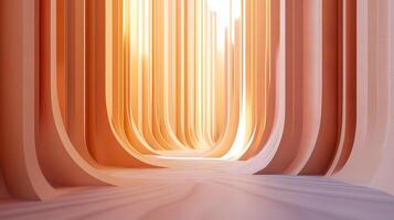 A long, narrow hallway with a lot of wood and a lot of light photo
