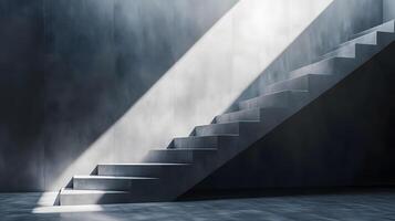 A staircase is lit up by the sun, creating a sense of depth and dimension photo