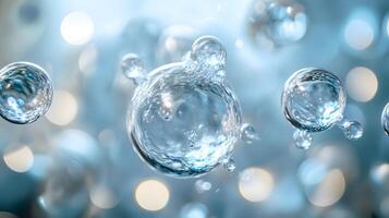 A series of clear, round bubbles floating in the air photo