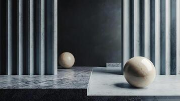 A white egg is sitting on a grey surface in a room with a black background photo
