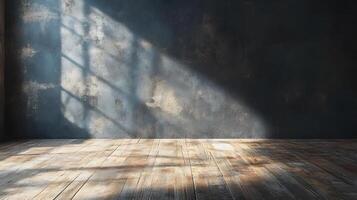 A room with a window and a wall with a shadow on it photo