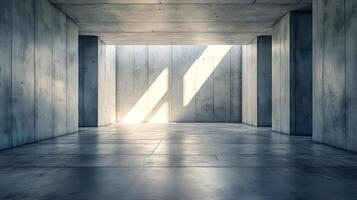 A large, empty room with a sunbeam shining through a window photo