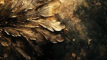 A gold leafy plant with a dark background photo