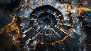 A spiral shaped object with a blue and orange color scheme photo