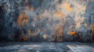 A wall with a lot of paint splatters and a large empty space in the middle photo