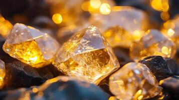 A pile of yellow gems on a rock photo