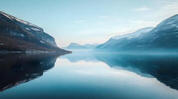 A beautiful lake with mountains in the background photo