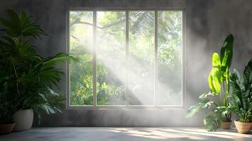 A window with a view of trees and plants photo