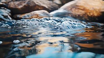 A body of water with a rock in the middle photo