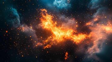 A fiery orange cloud in the sky with a lot of sparks photo